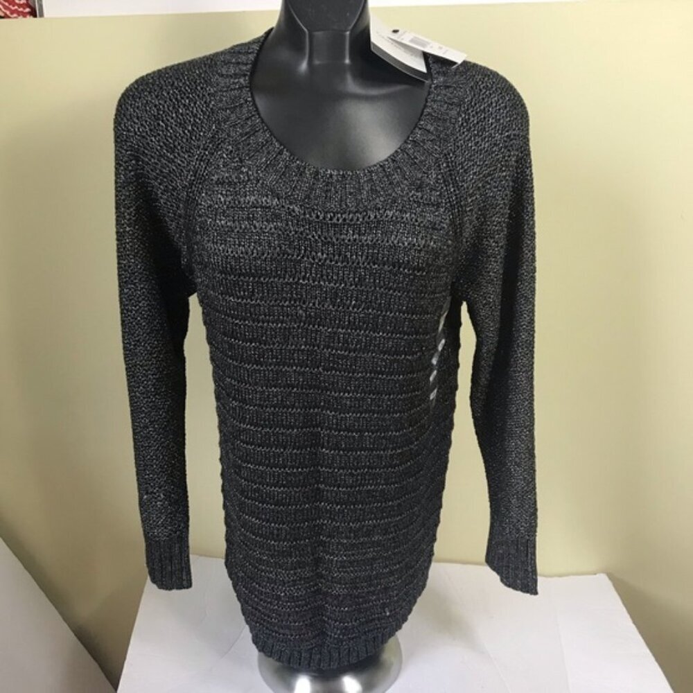Calvin Klein NEW Loose Knit Crew Neck Sweater Cable Silver Charcoal Grey Tags L